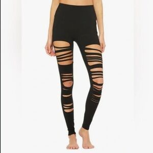 ALO Yoga high waisted Black extreme ripped warrior Cut-Out Leggings EUC size xs